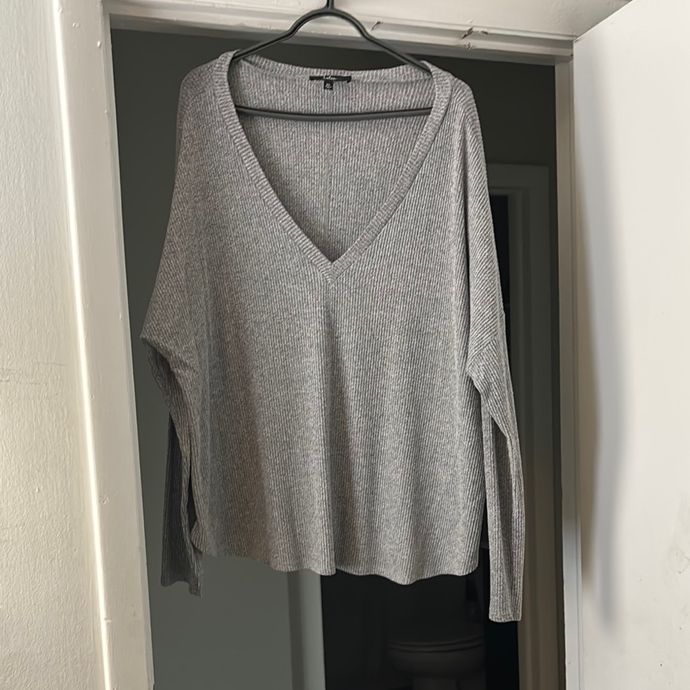 Lulu's Charcoal Ribbed Knit Sweater